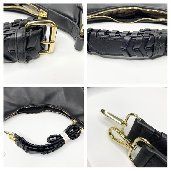 Jules Kae Zola Black Vegan Leather Crossbody Bag Braided Strap Hobo Shoulder NWT - Picture 3 of 12